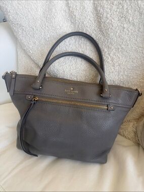 kate spade Gray Pebbled Leather Tote with Gold Hardware